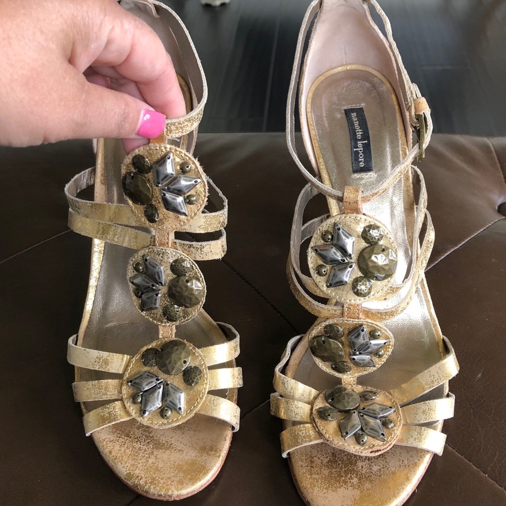 Nanette Lepore  antique gold sandal.